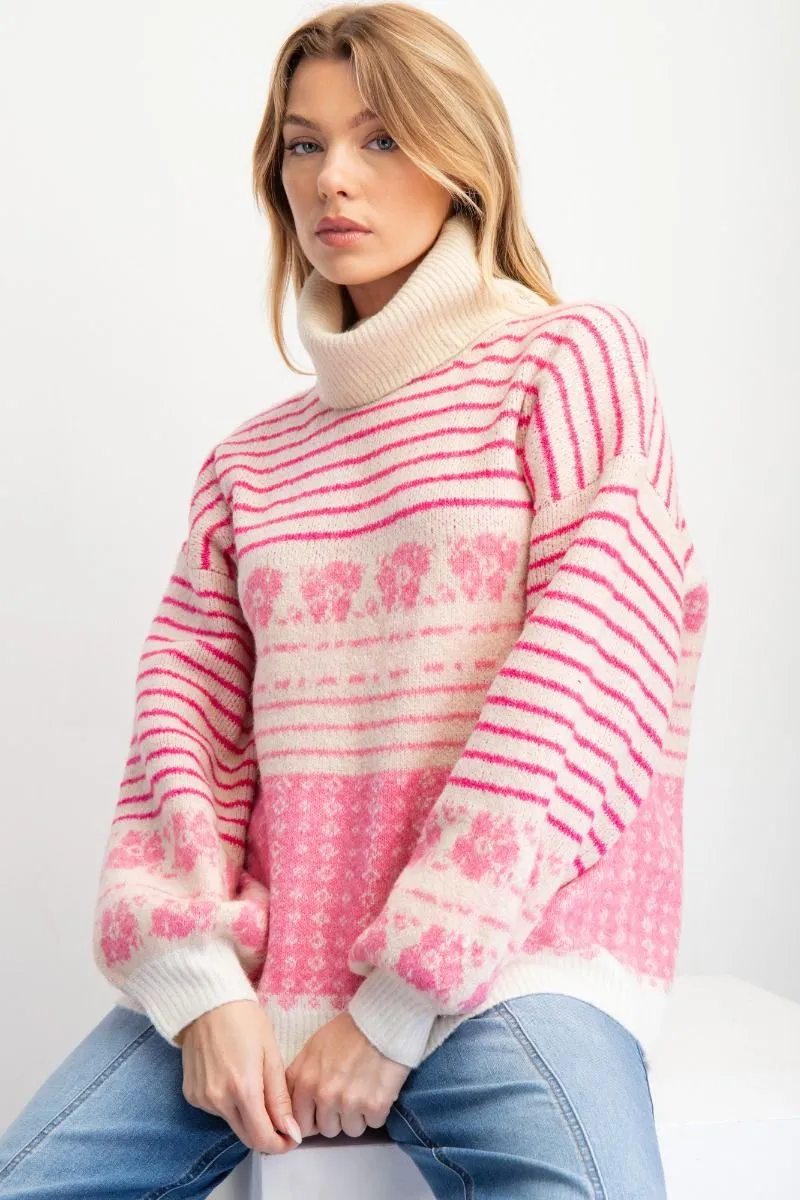 Ski Lodge Turtleneck Sweater - Pink