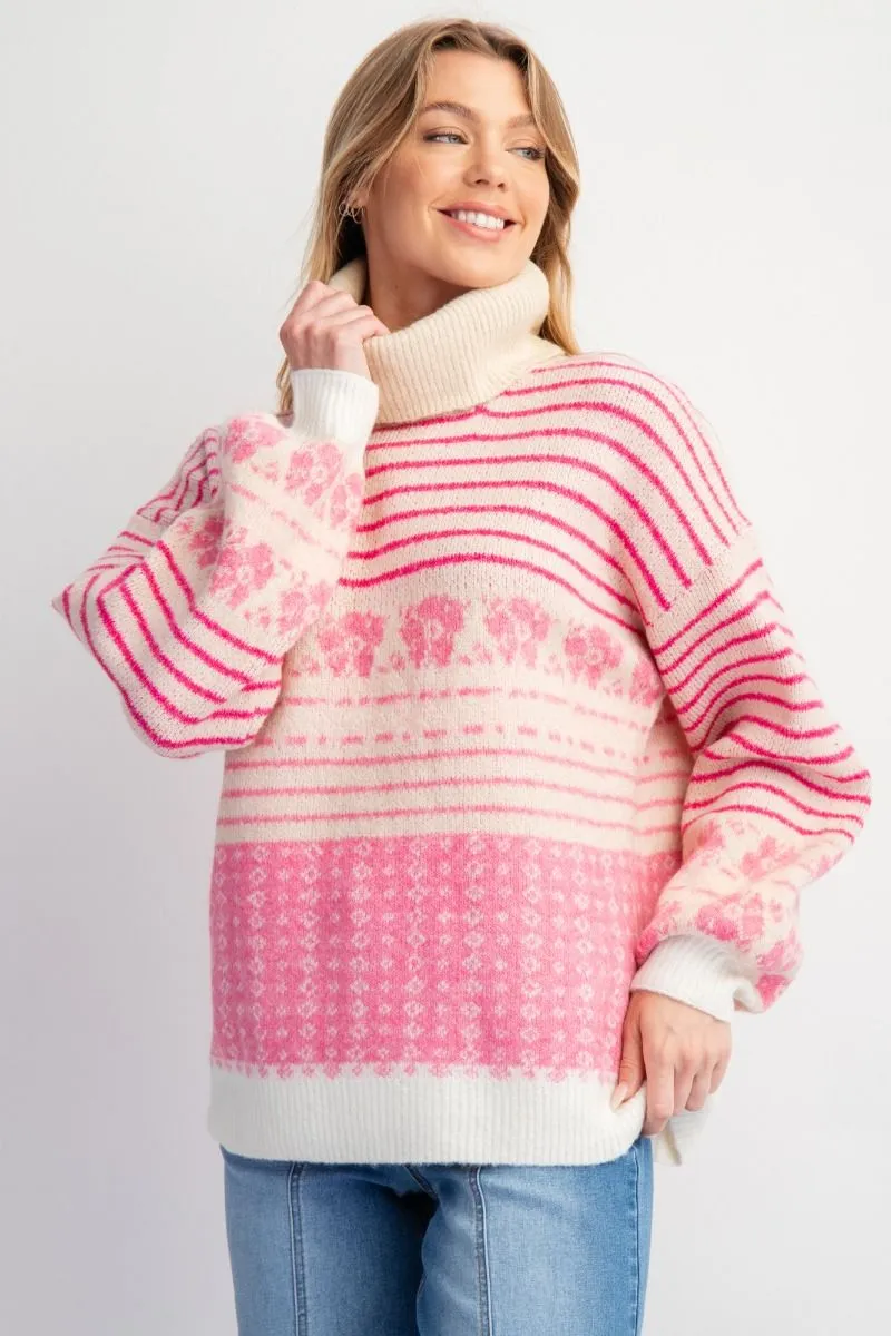 Ski Lodge Turtleneck Sweater - Pink