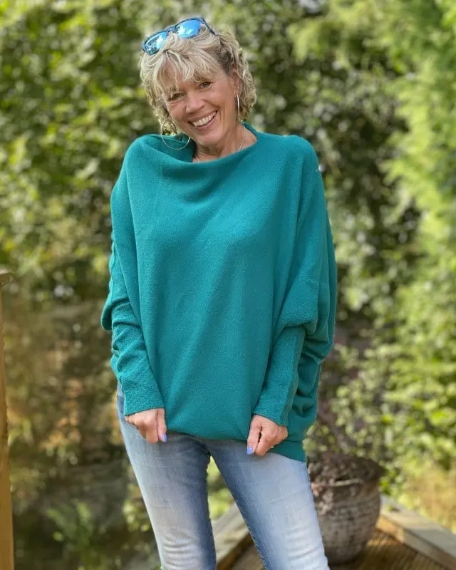 Soft Knit Asymmetric Jumper - Teal Green