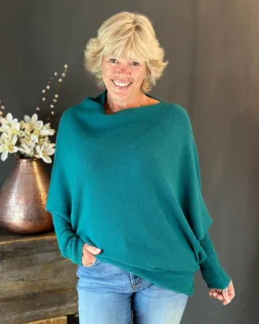 Soft Knit Asymmetric Jumper - Teal Green