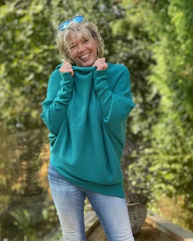 Soft Knit Asymmetric Jumper - Teal Green