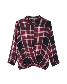 Sophia Button Front Blouse | Burgundy / Navy