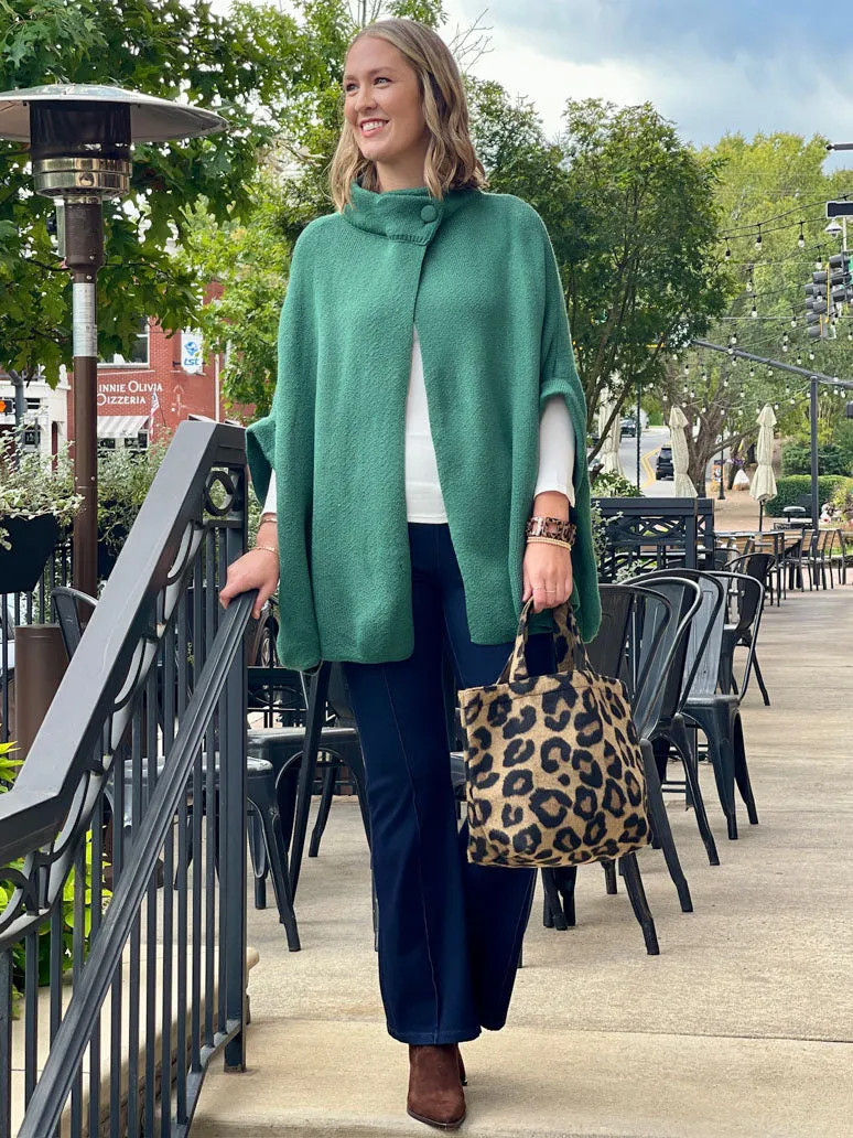 Sophisticated One Button Cape - Green