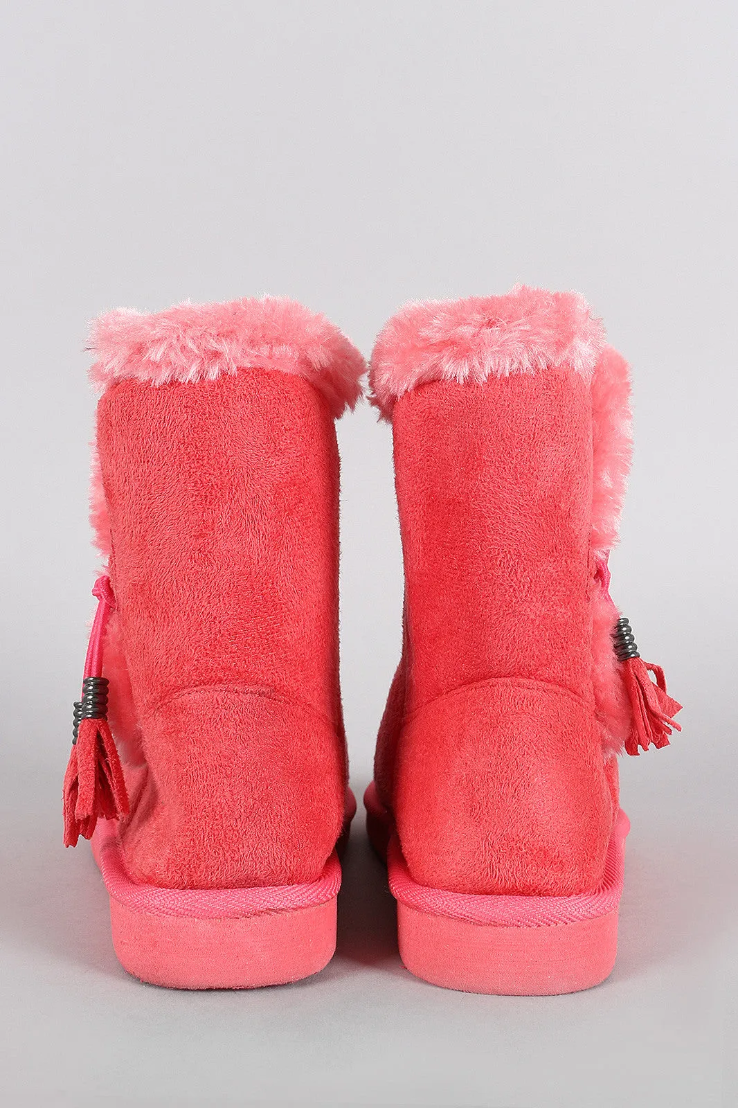 Suede Faux Fur Toggle Button Flat Ankle Boots