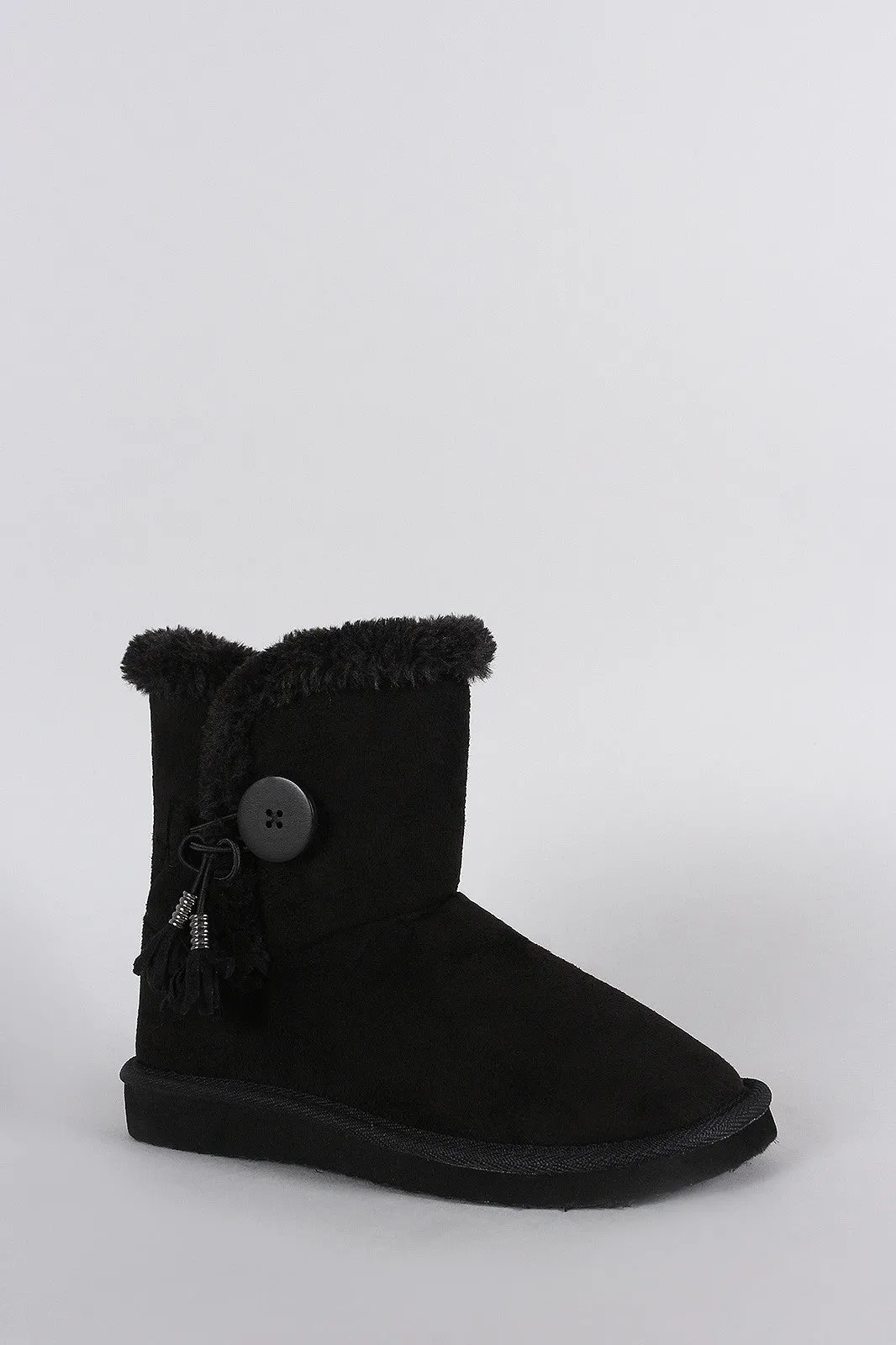 Suede Faux Fur Toggle Button Flat Ankle Boots