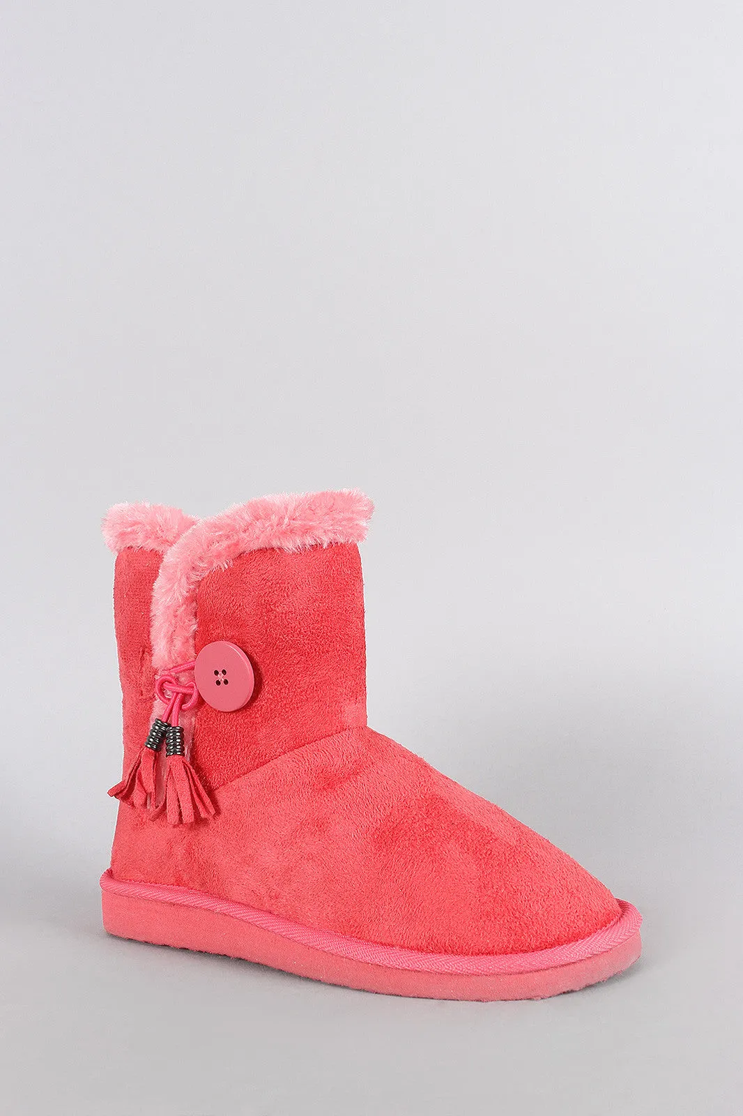 Suede Faux Fur Toggle Button Flat Ankle Boots