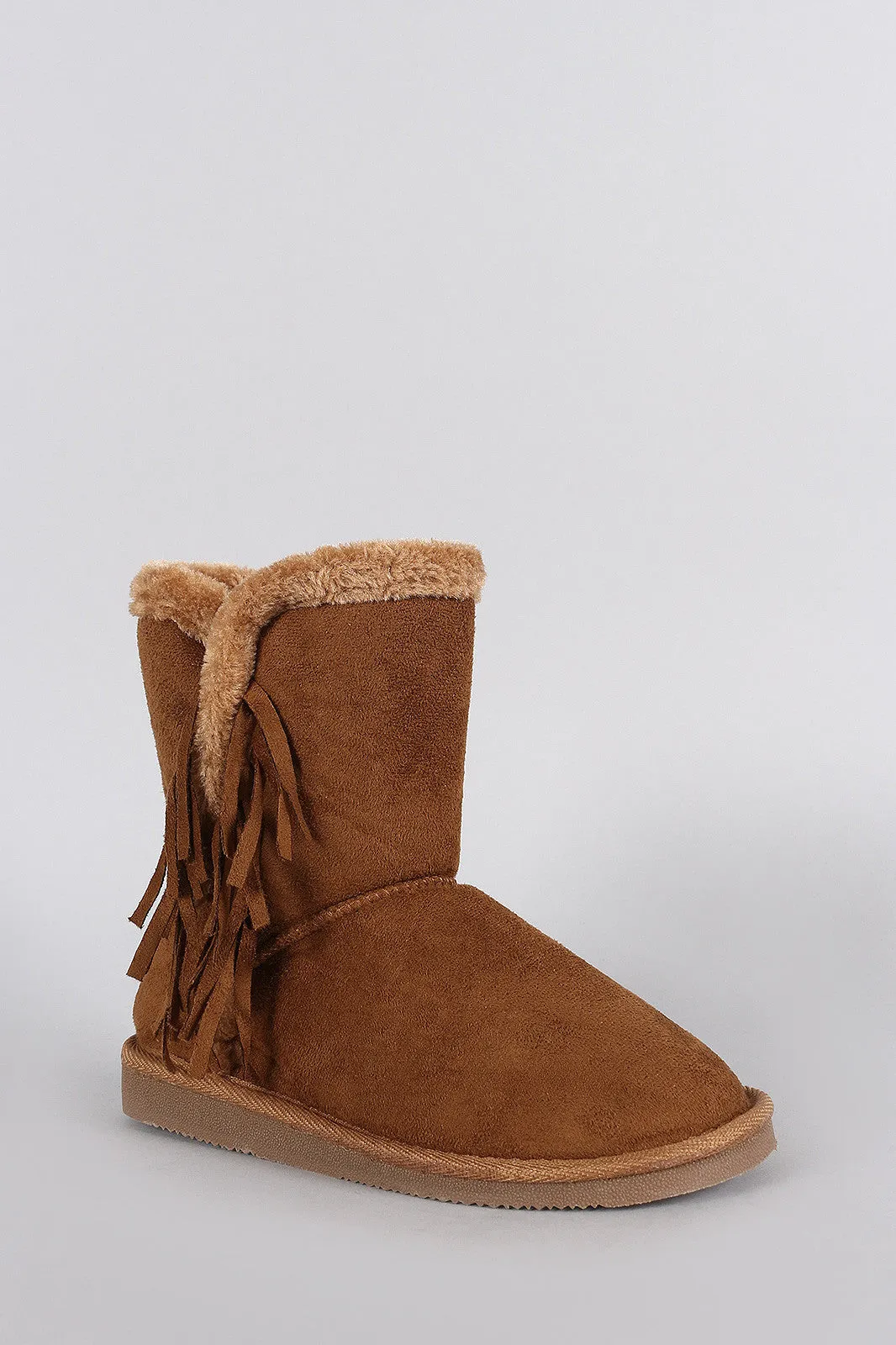 Suede Fringe Faux Fur Flat Ankle Boots