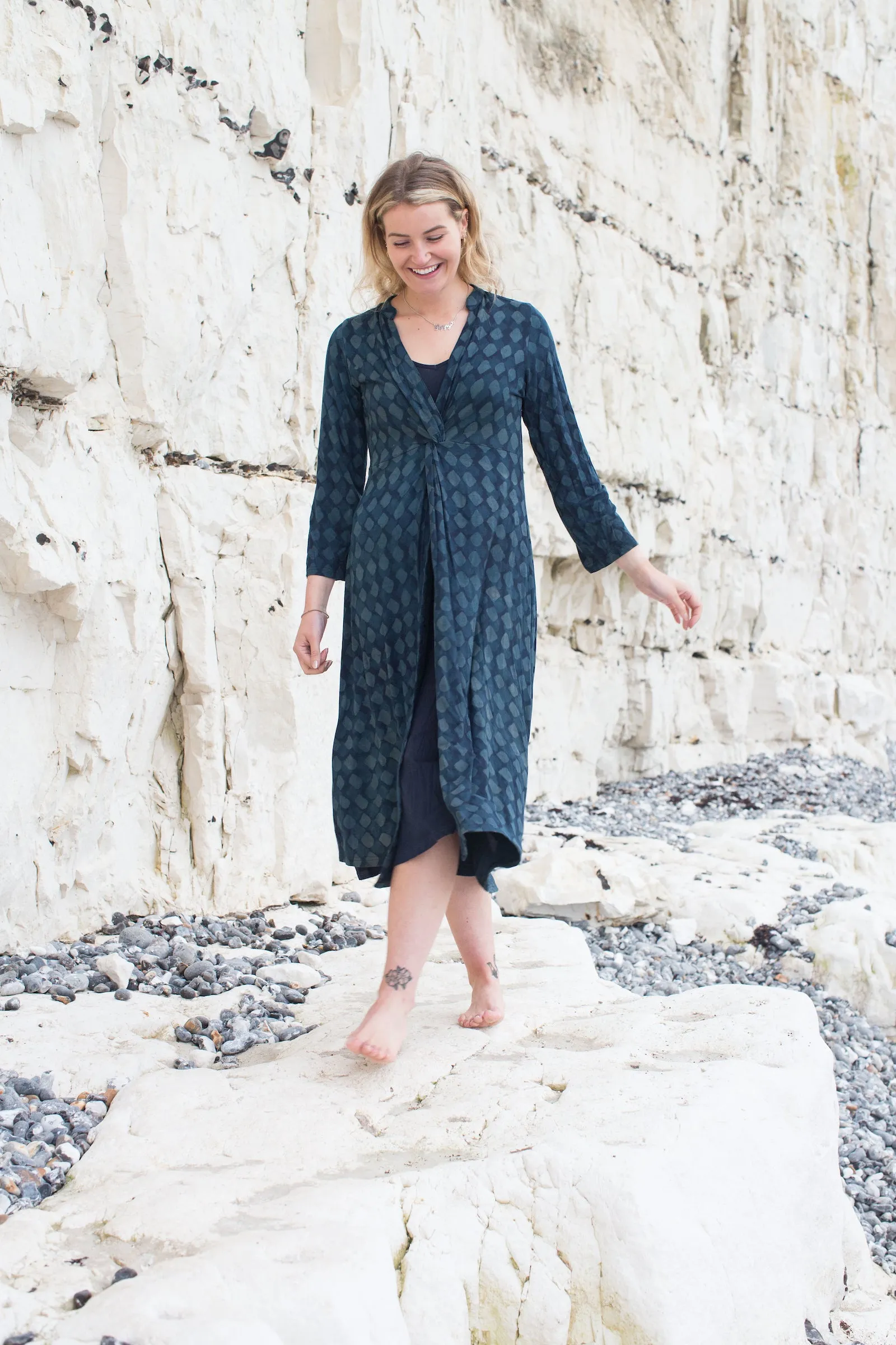 Sufiana Dress Hand Block Printed With Slip in Cotton Jersey Only in Size M - Now Only £79