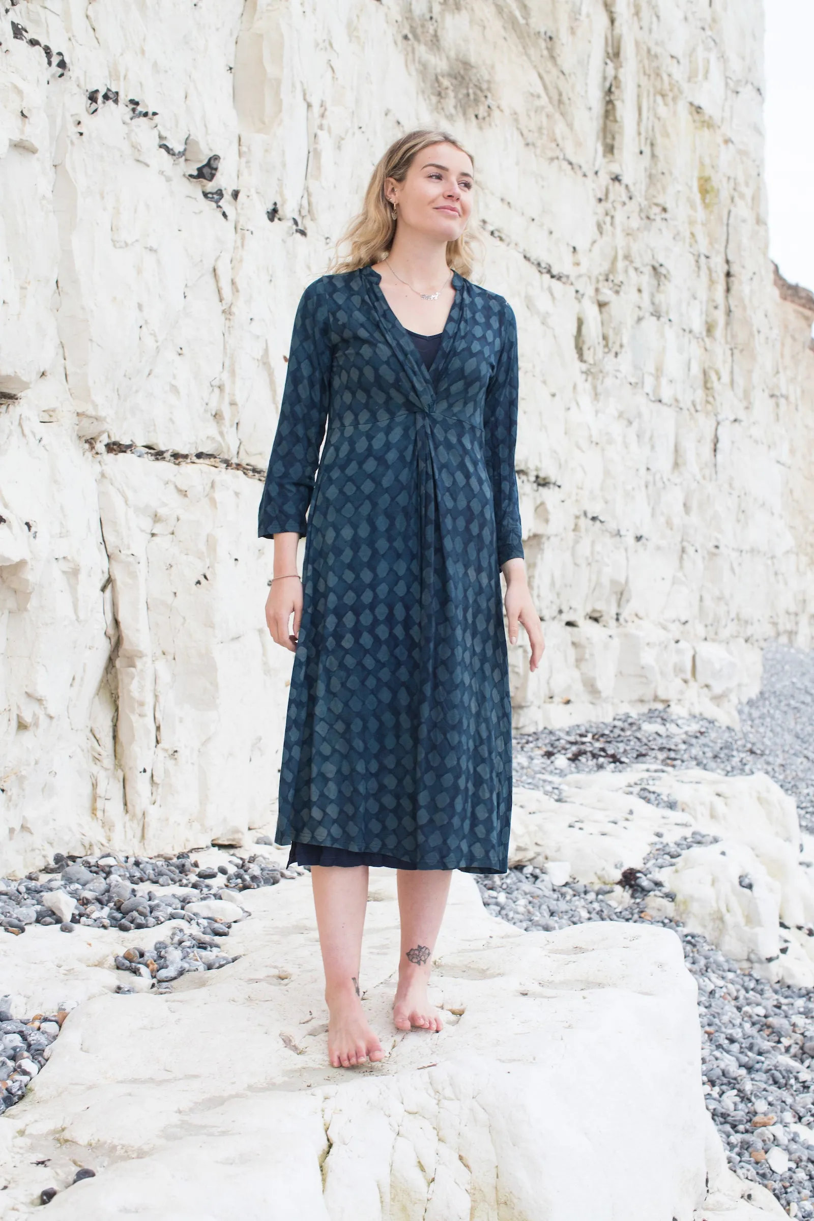 Sufiana Dress Hand Block Printed With Slip in Cotton Jersey Only in Size M - Now Only £79