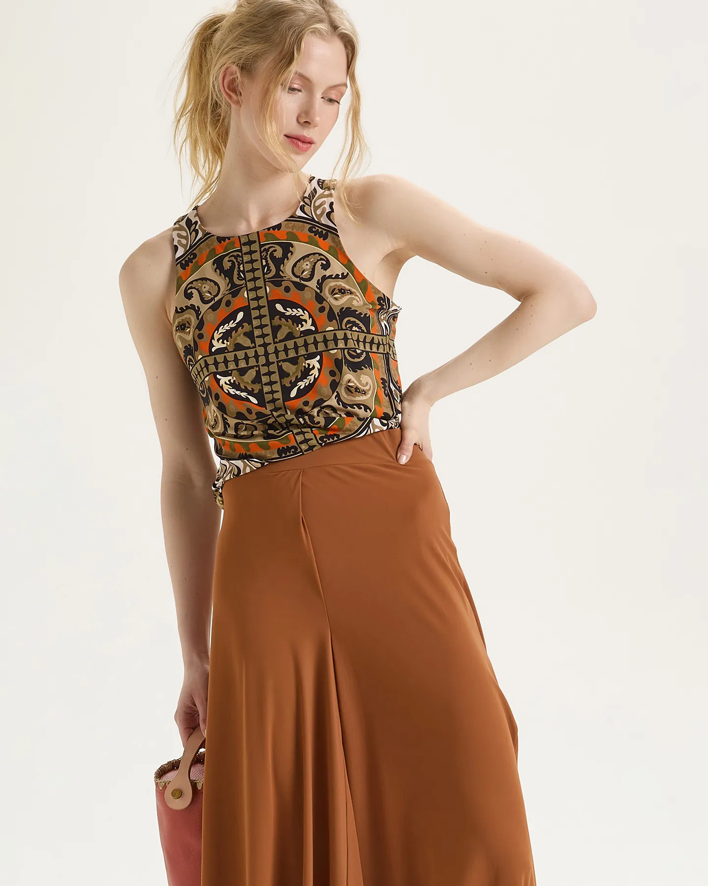 SUZANI CROWN JERSEY TOP - BEIGE/ORANGE