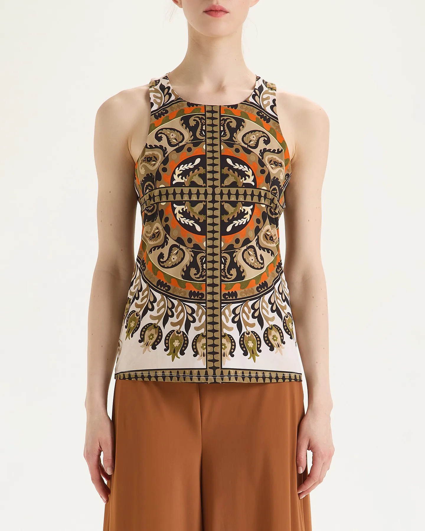 SUZANI CROWN JERSEY TOP - BEIGE/ORANGE