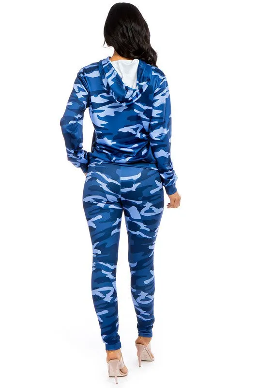 TEEK - BLUE TWO PIECE CAMO HOODIES PANT SET