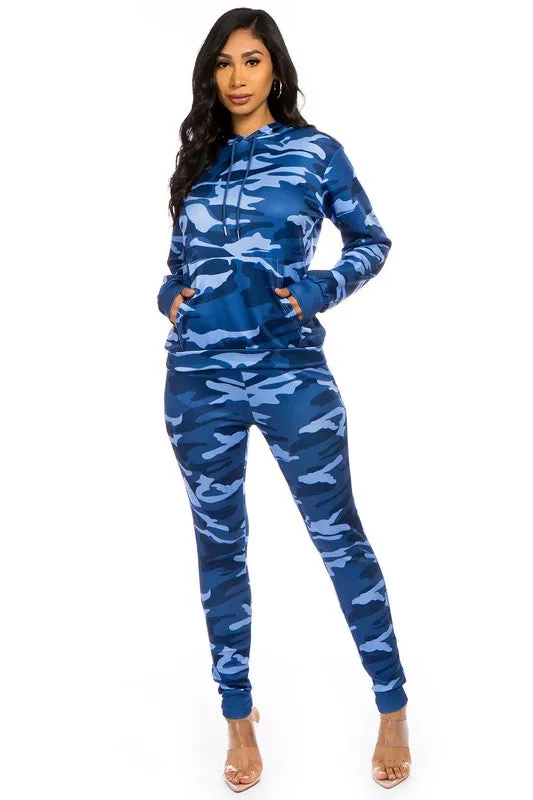 TEEK - BLUE TWO PIECE CAMO HOODIES PANT SET