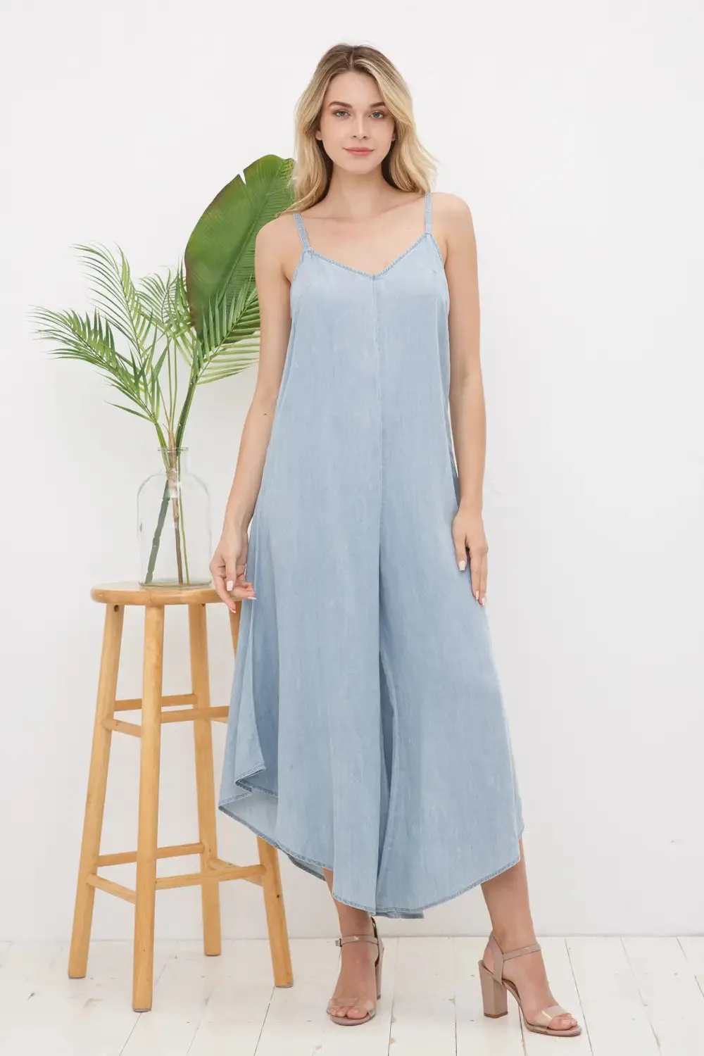 Tencel Wide Slanted Leg Cami Jumpsuit