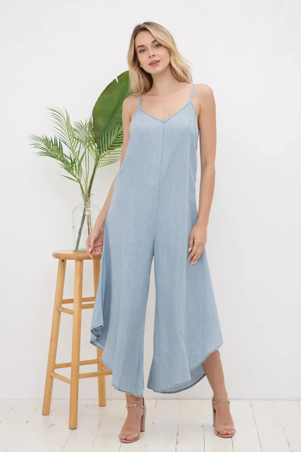 Tencel Wide Slanted Leg Cami Jumpsuit