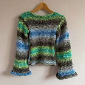 The Ocean Shades Sweater - handmade knitted flared sleeve jumper