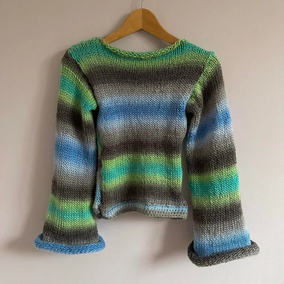 The Ocean Shades Sweater - handmade knitted flared sleeve jumper