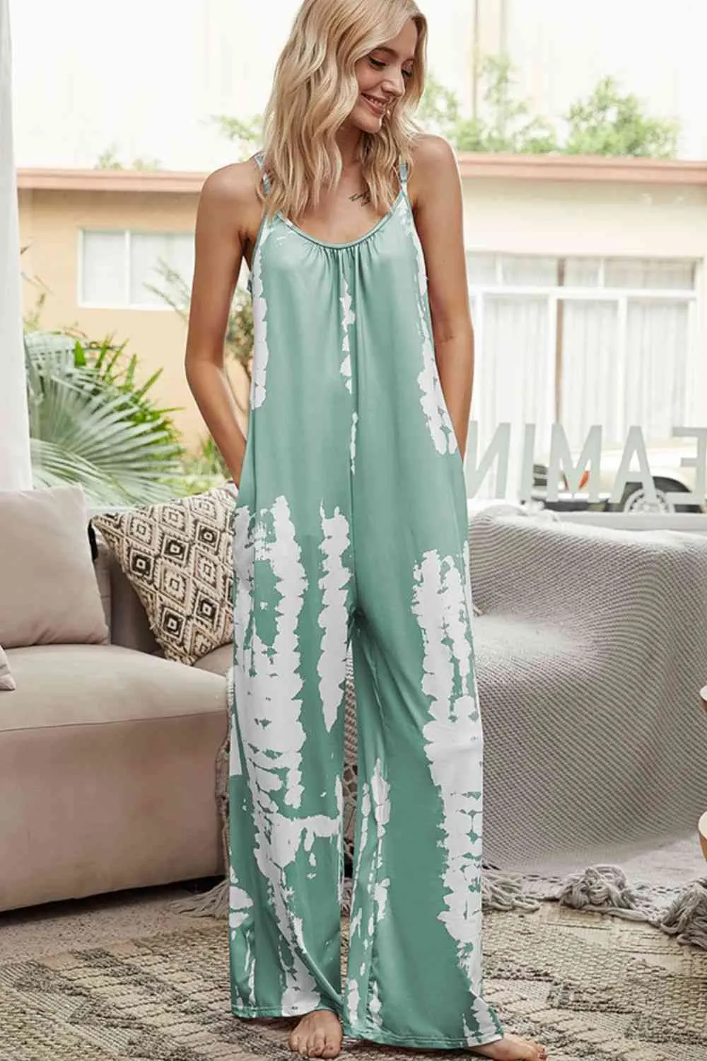 Tie-Dye Spaghetti Strap Jumpsuit with Pockets