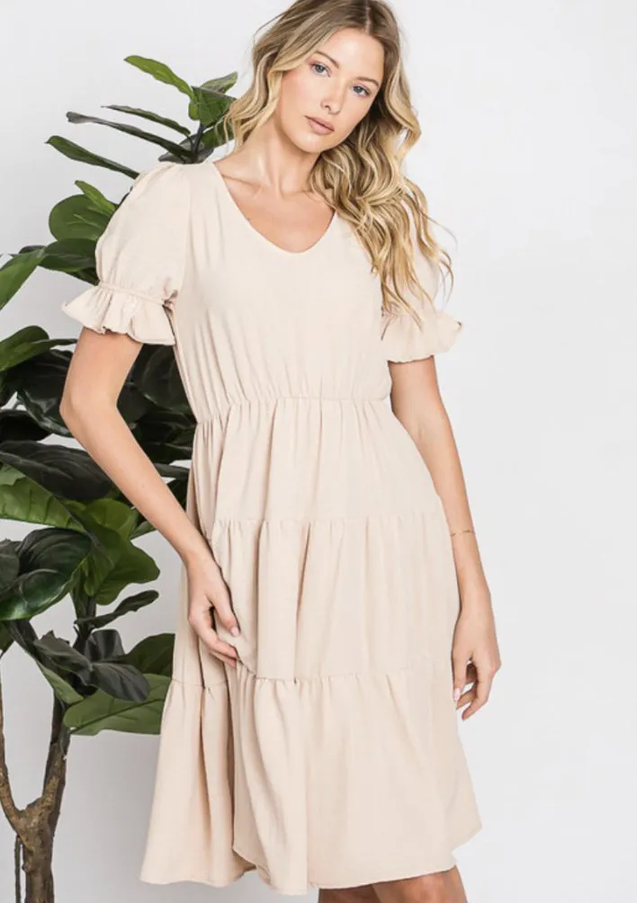 Tiered Midi Dress Style 5955 in Ivory, Sage or Beige