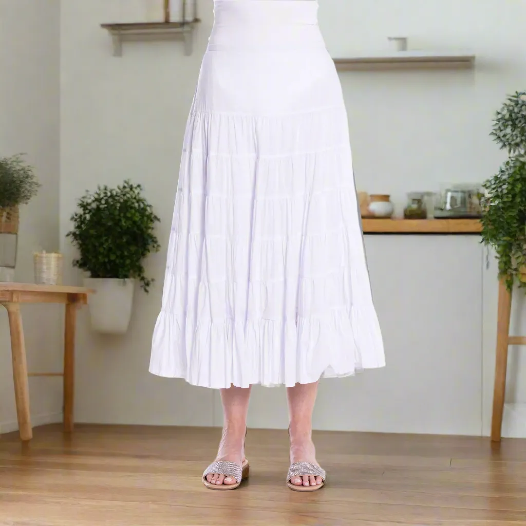 Tiered Skirt by Café  Latte - White