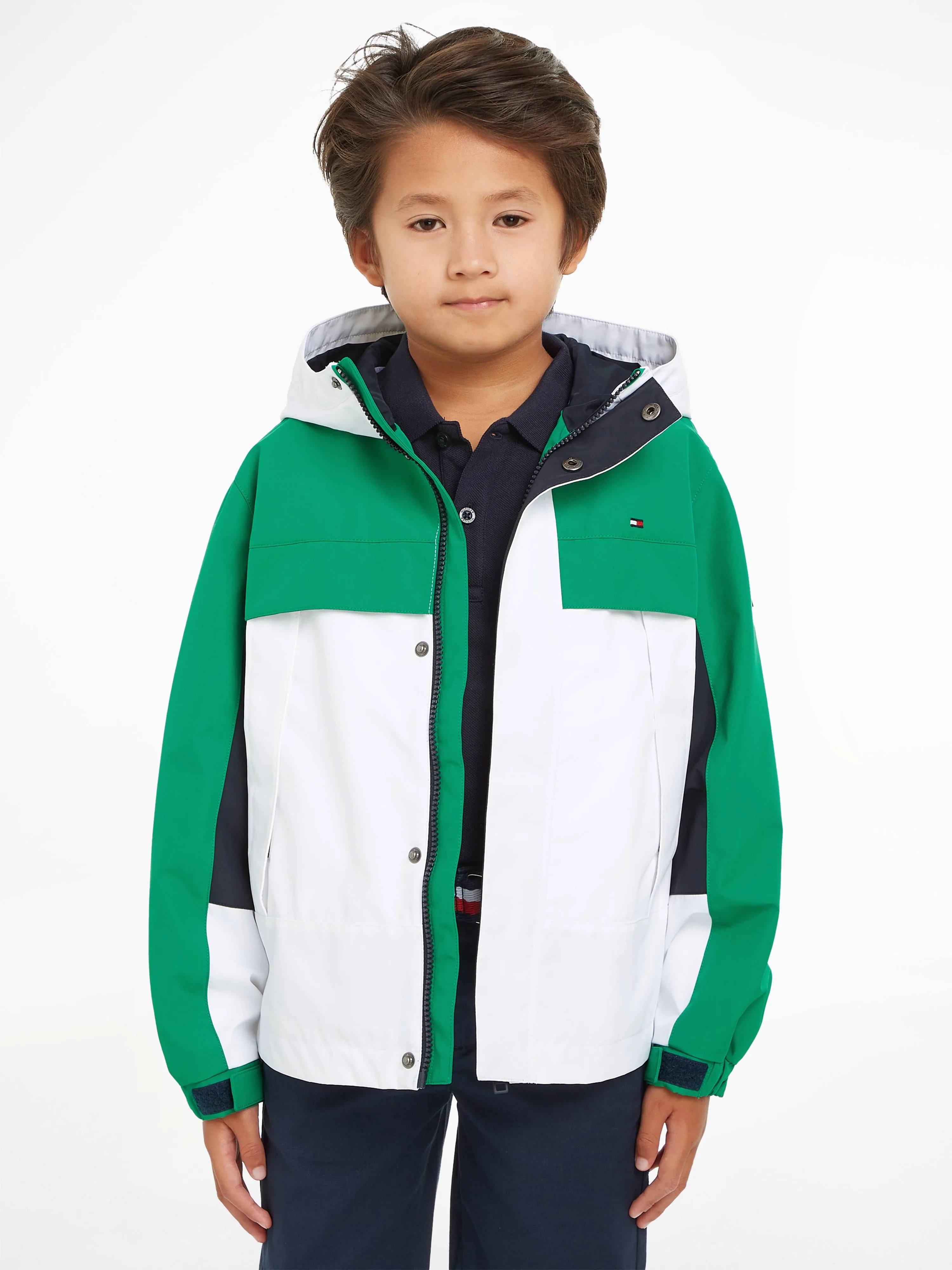 Tommy Hilfiger Boys Colourblock Hooded Jacket in Green