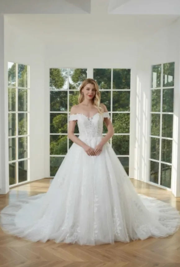 Tulle Lace Wedding Bridal Ball Gown with Train