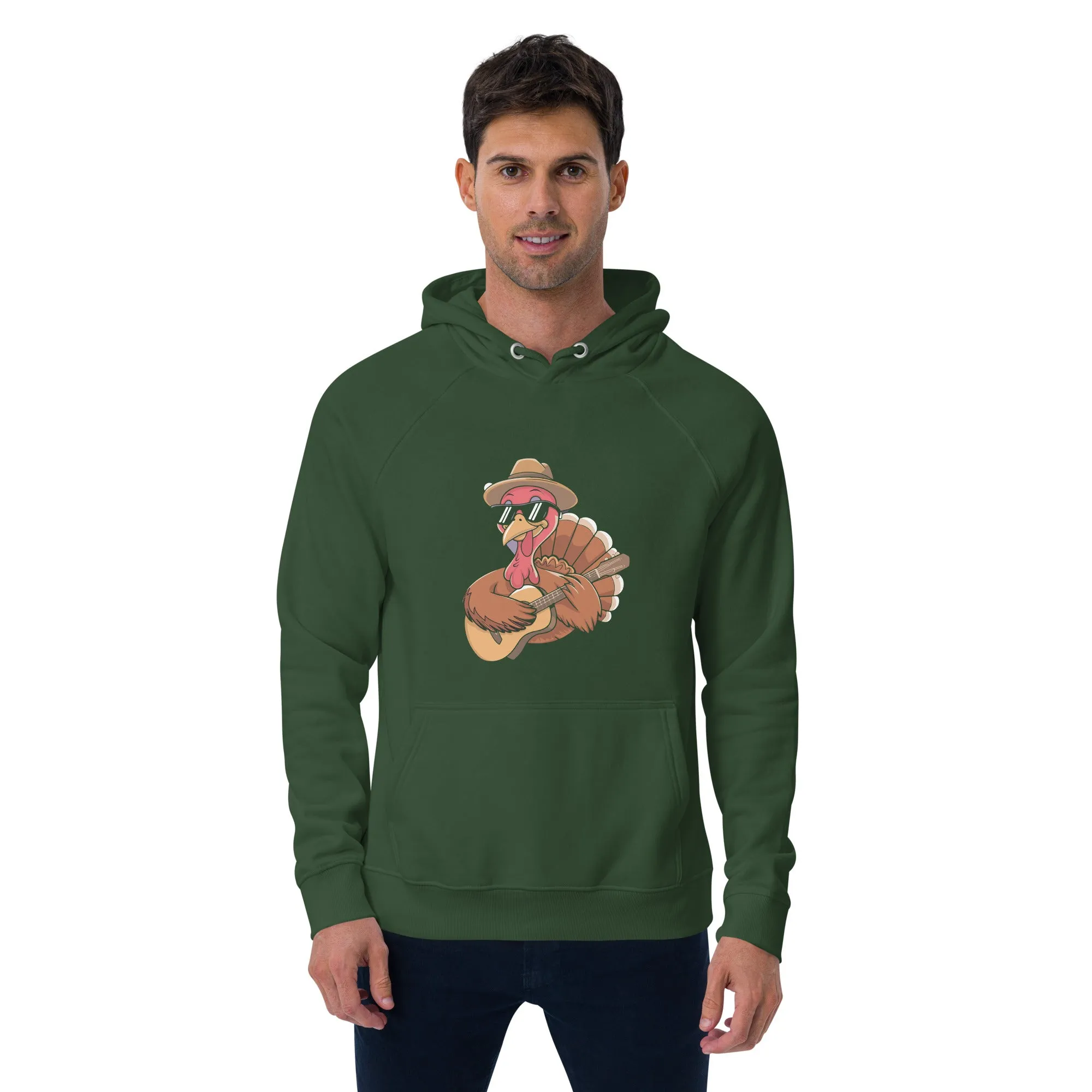 Turkey With Glasses Graphic Men Eco Raglan Hoodie