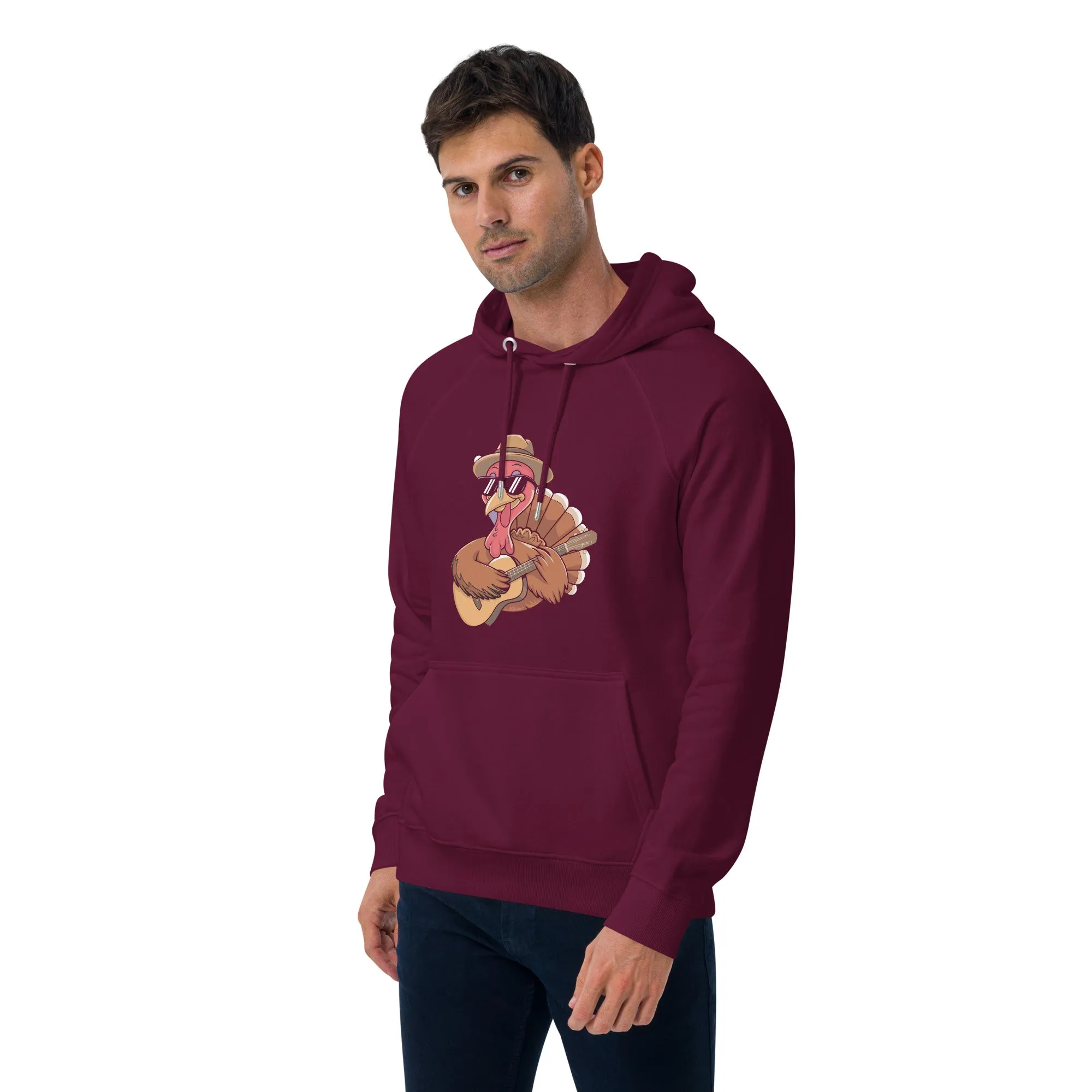 Turkey With Glasses Graphic Men Eco Raglan Hoodie