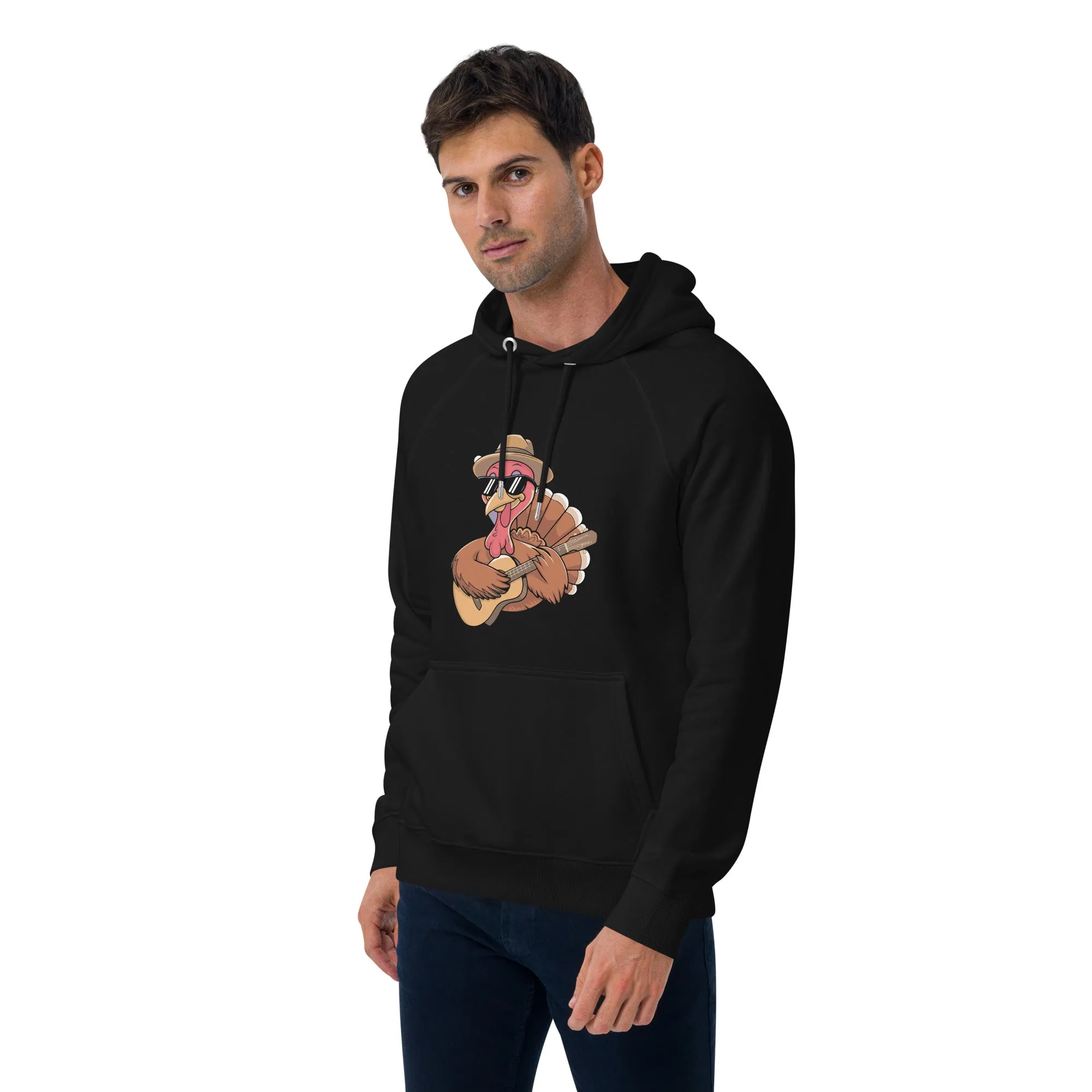 Turkey With Glasses Graphic Men Eco Raglan Hoodie