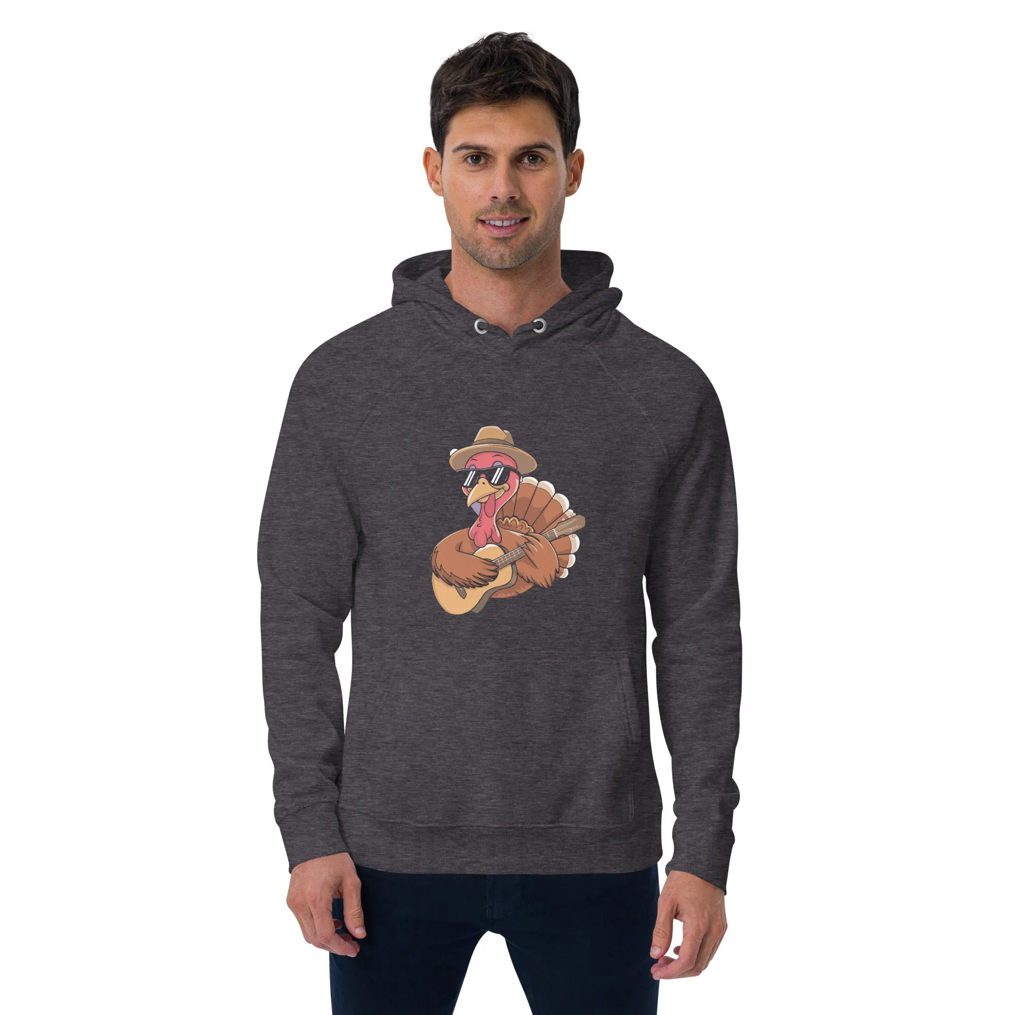 Turkey With Glasses Graphic Men Eco Raglan Hoodie