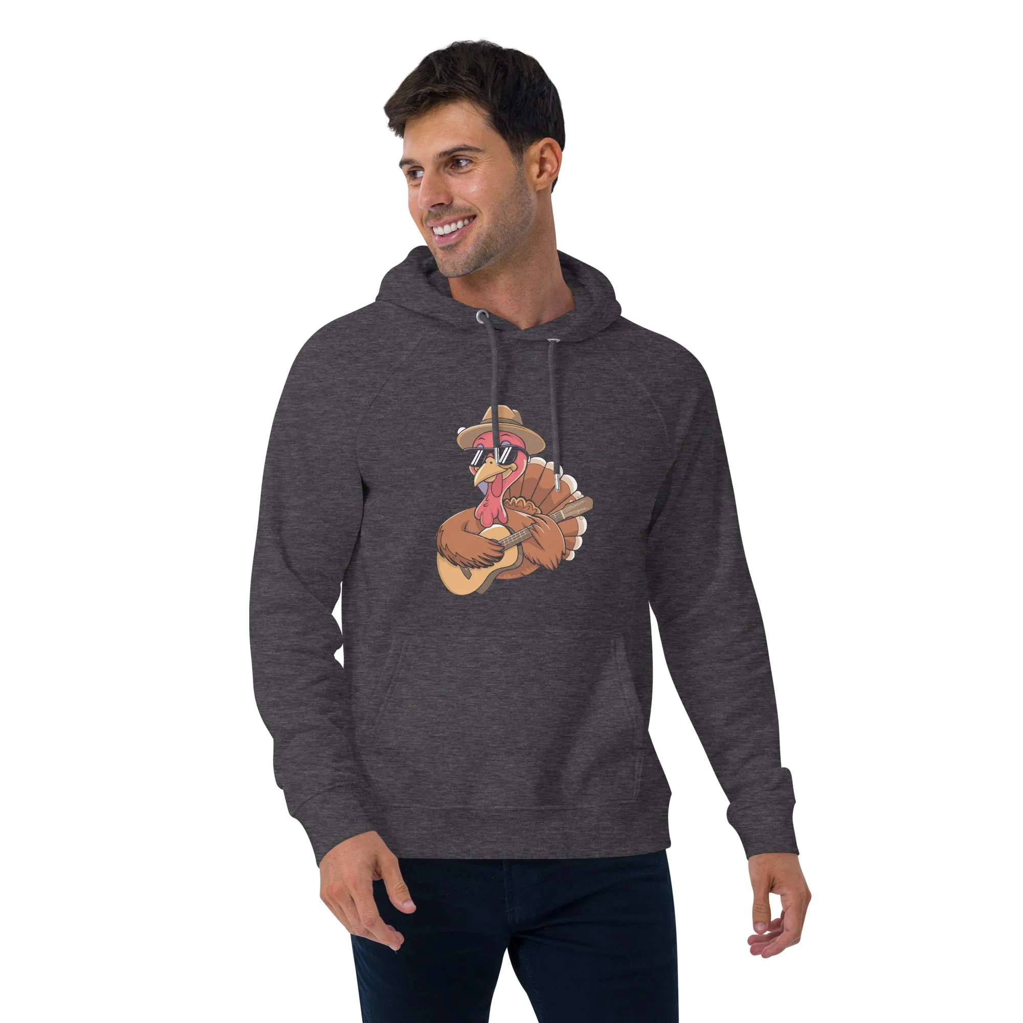 Turkey With Glasses Graphic Men Eco Raglan Hoodie