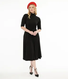 Unique Vintage 1950s Black Turtleneck Midi Dress