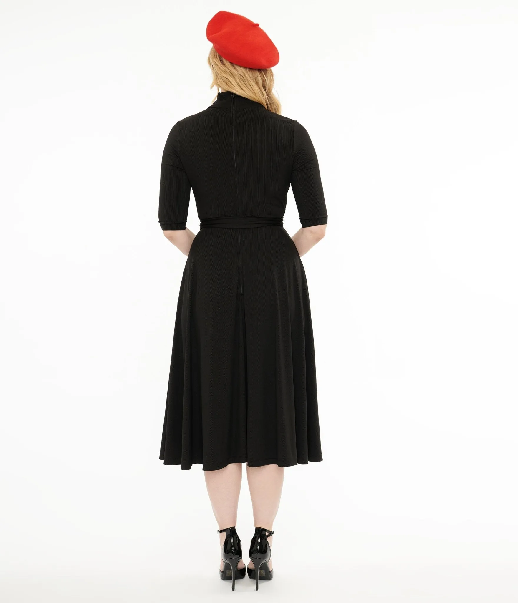 Unique Vintage 1950s Black Turtleneck Midi Dress