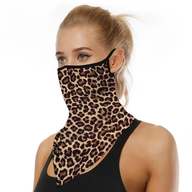 Unisex Face Scarf Bandana with Ear Loops Leopard Print