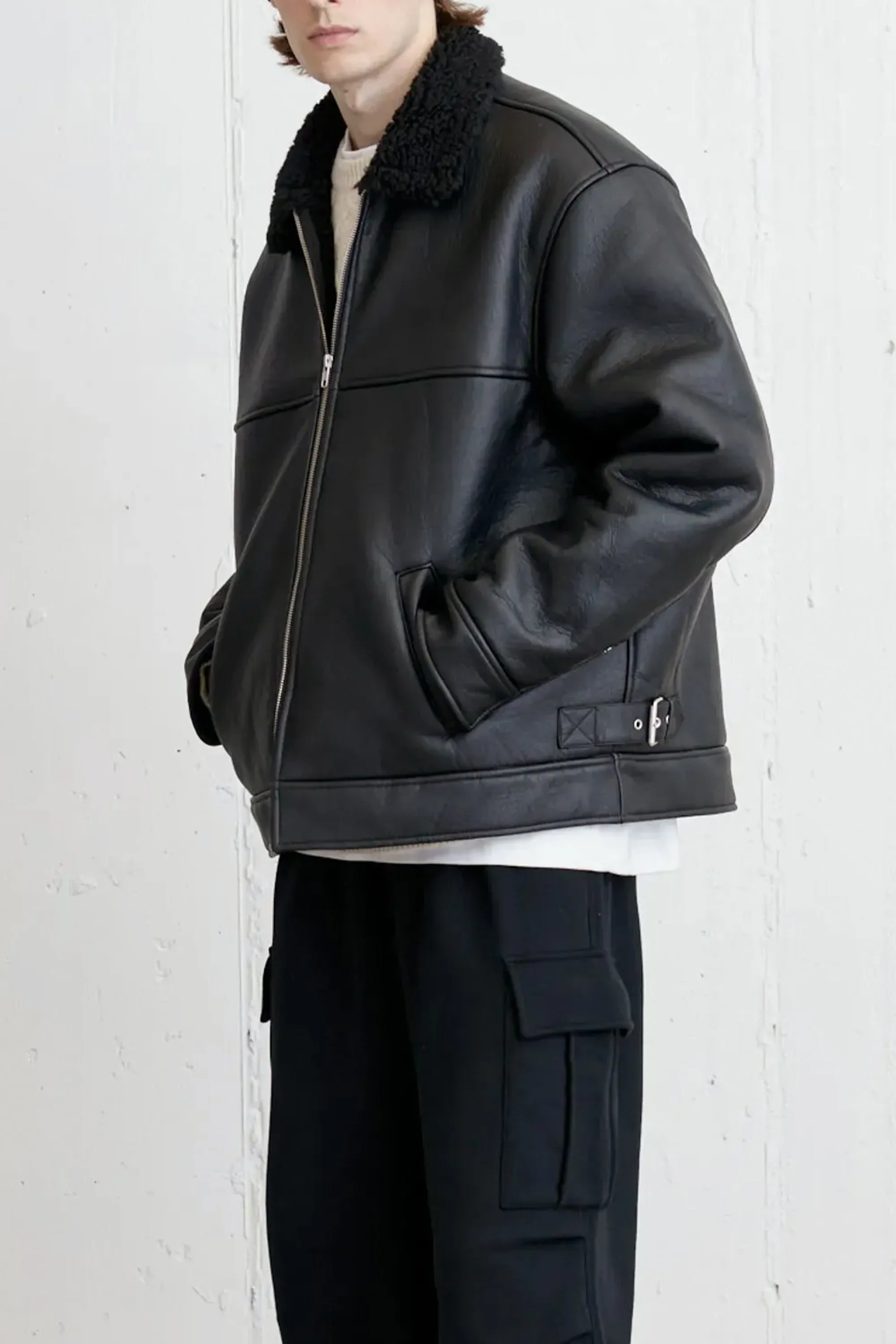 VEGAN LEATHER SHERPA JACKET