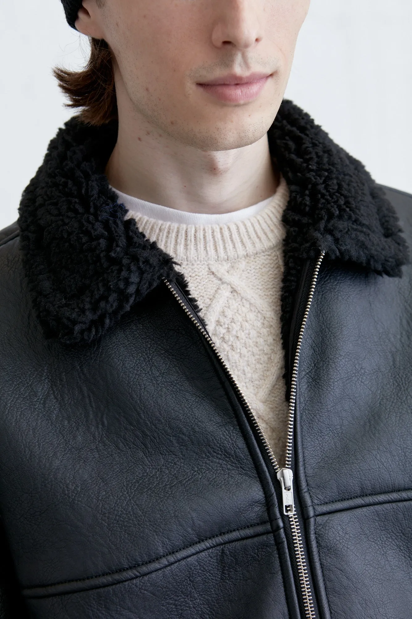 VEGAN LEATHER SHERPA JACKET