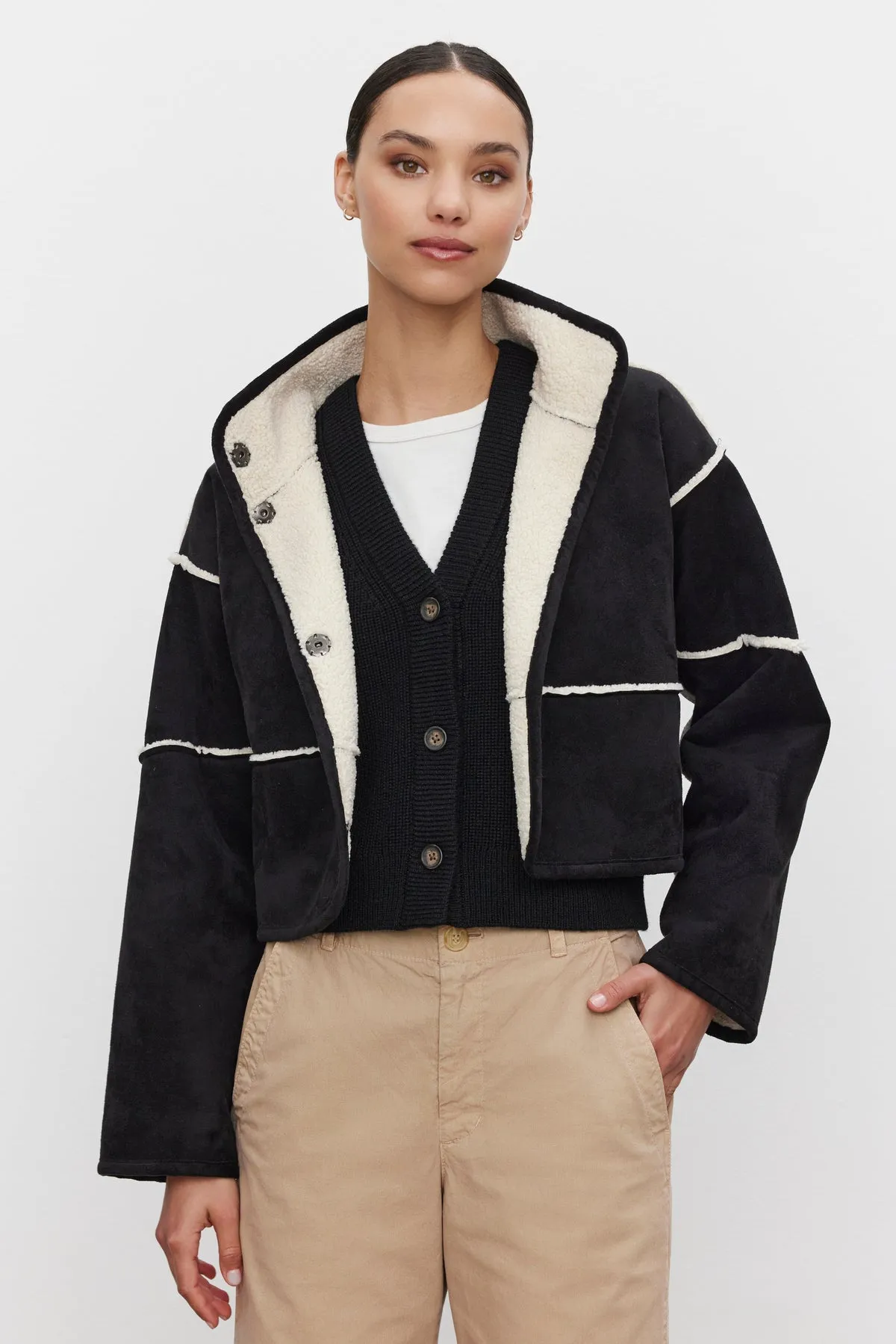 Velvet by Graham & Spencer Kelly 06 Luxe Sherpa Reversible Jacket | Black/Ecru