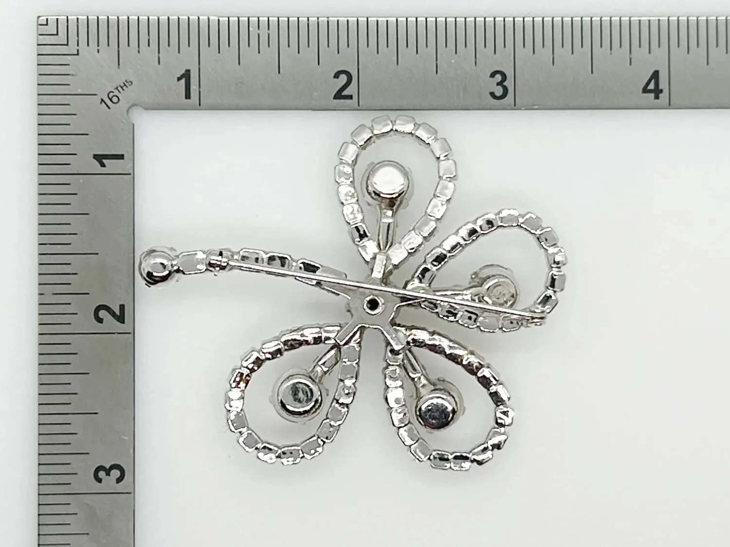 Vintage Clear Rhinestone 4- Leaf Clover Shamrock Brooch