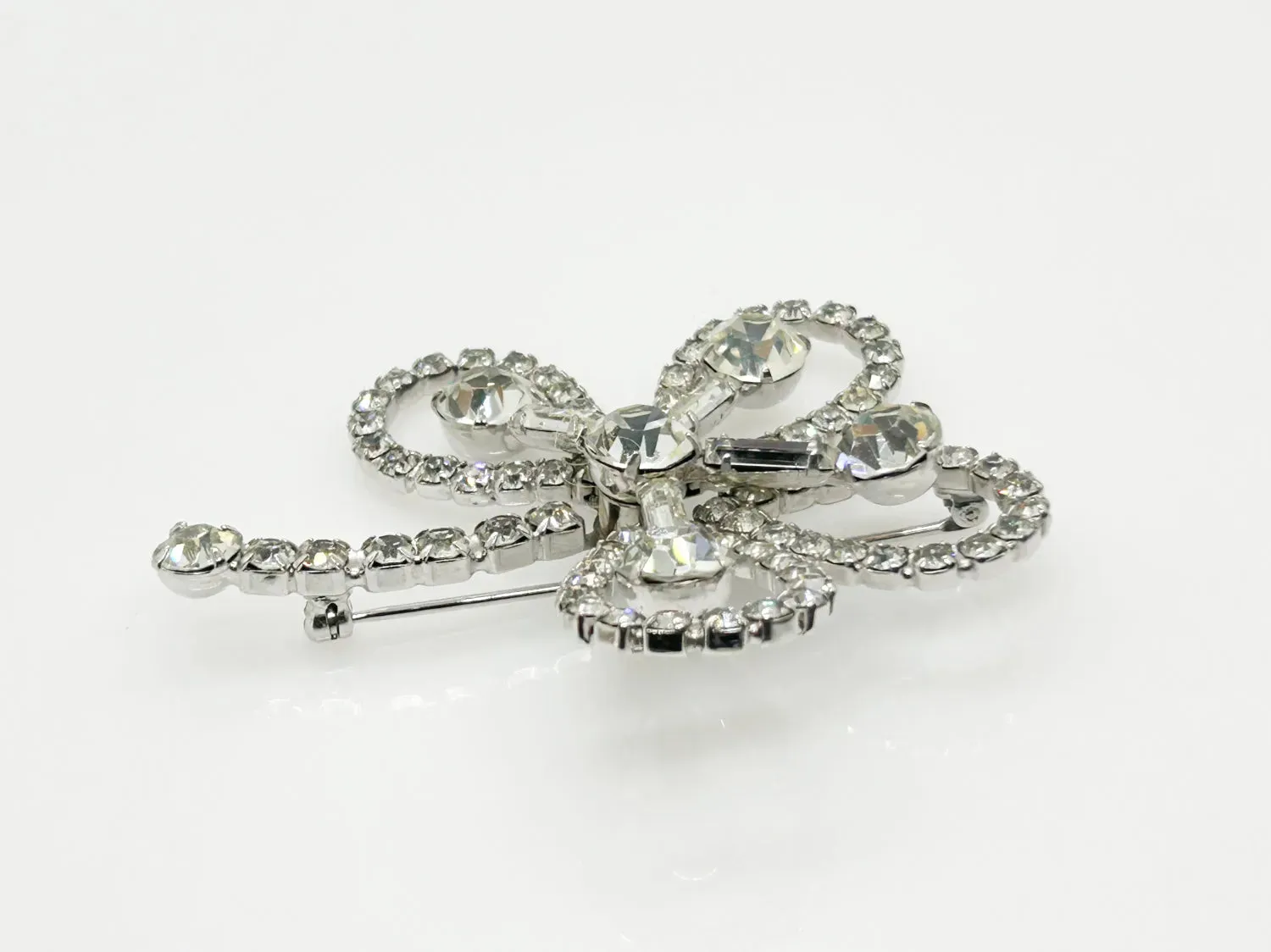 Vintage Clear Rhinestone 4- Leaf Clover Shamrock Brooch