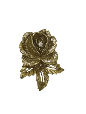 Vintage Goldette Rose Brooch with Rhinestones