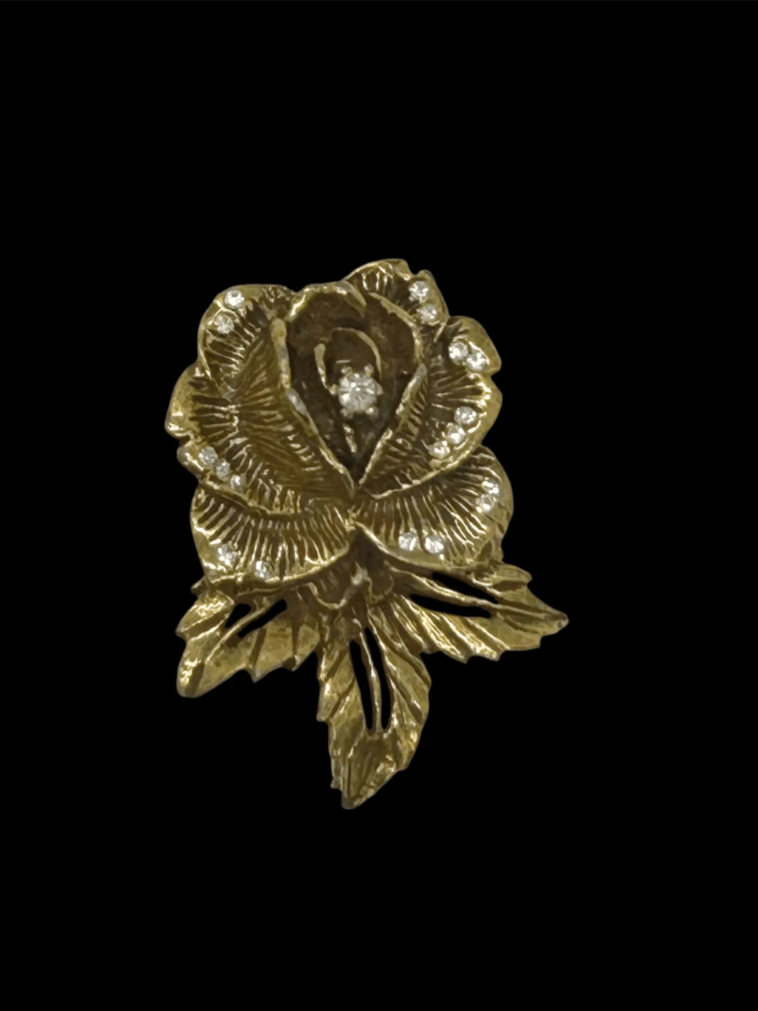 Vintage Goldette Rose Brooch with Rhinestones