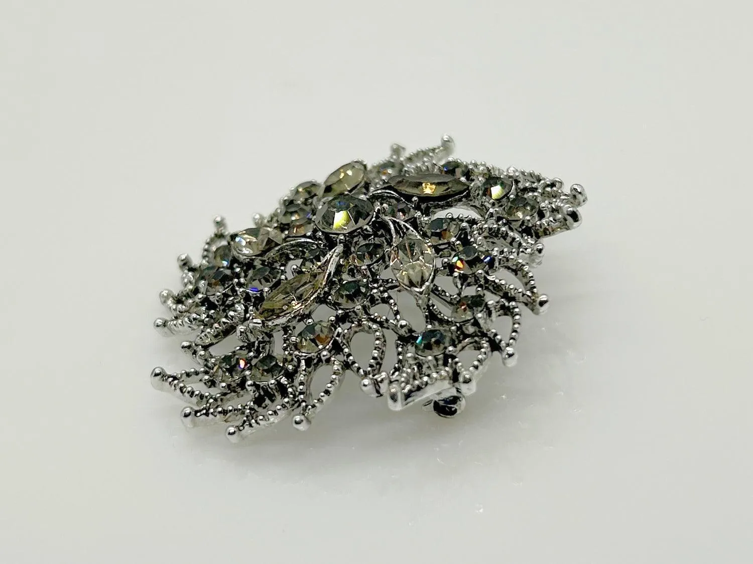 Vintage Gray Rhinestones Swirl Brooch - Uniquely Beautiful!