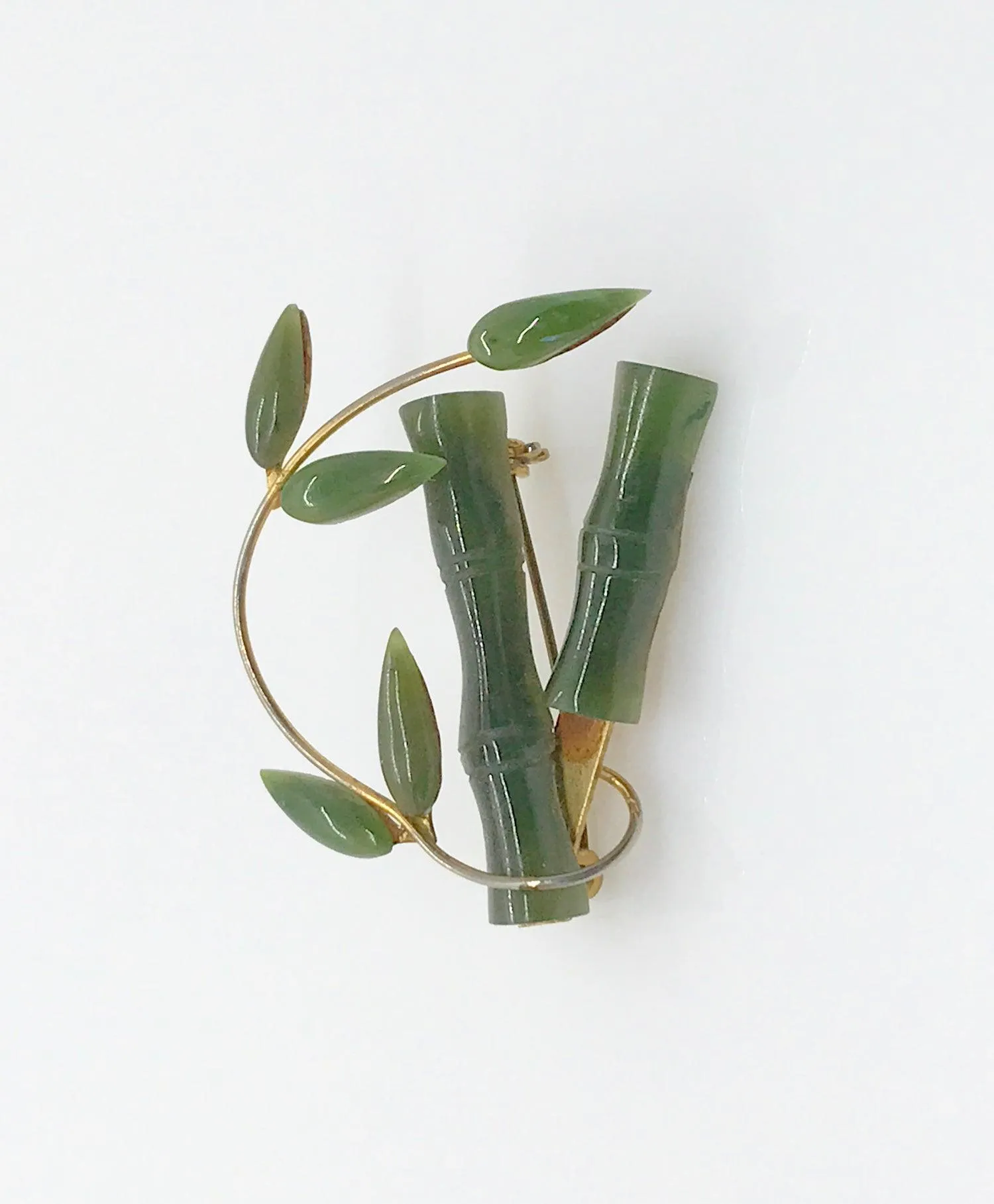 Vintage Jade Green Bamboo Brooch