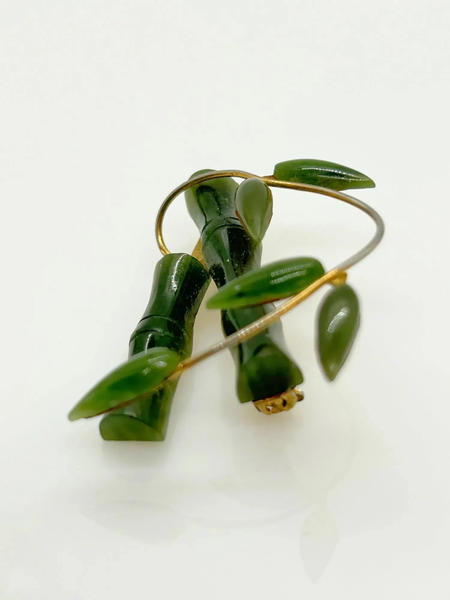 Vintage Jade Green Bamboo Brooch