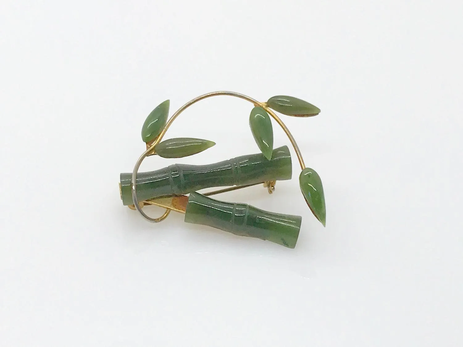 Vintage Jade Green Bamboo Brooch