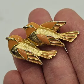 Vintage Pink and Gold Tone Bird Brooch