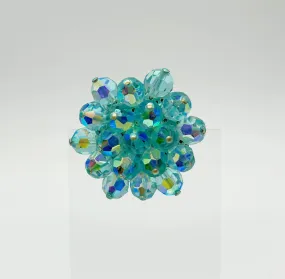 Vintage Round Blue Aurora Borealis Beads Brooch