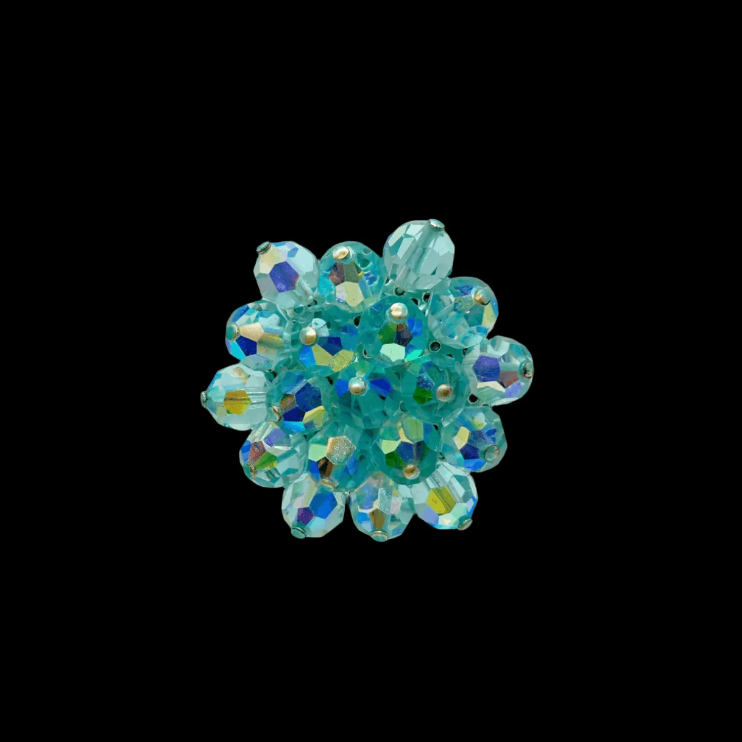 Vintage Round Blue Aurora Borealis Beads Brooch