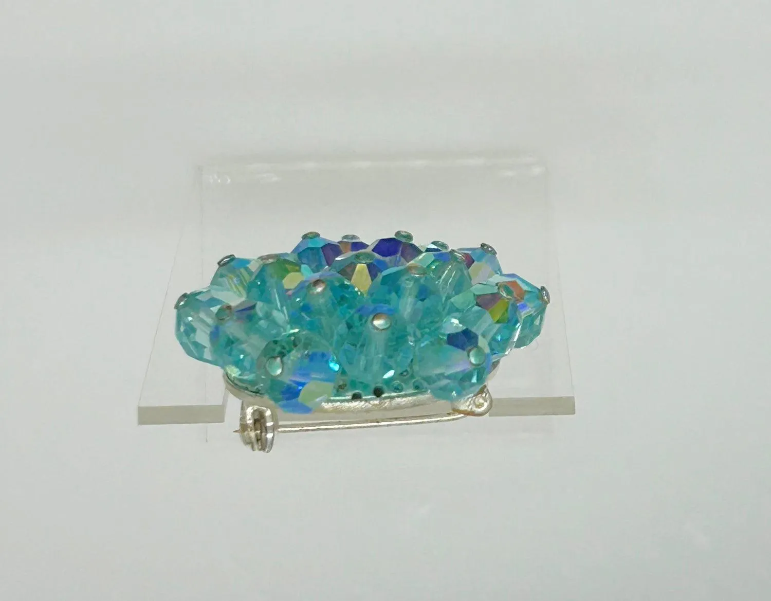 Vintage Round Blue Aurora Borealis Beads Brooch