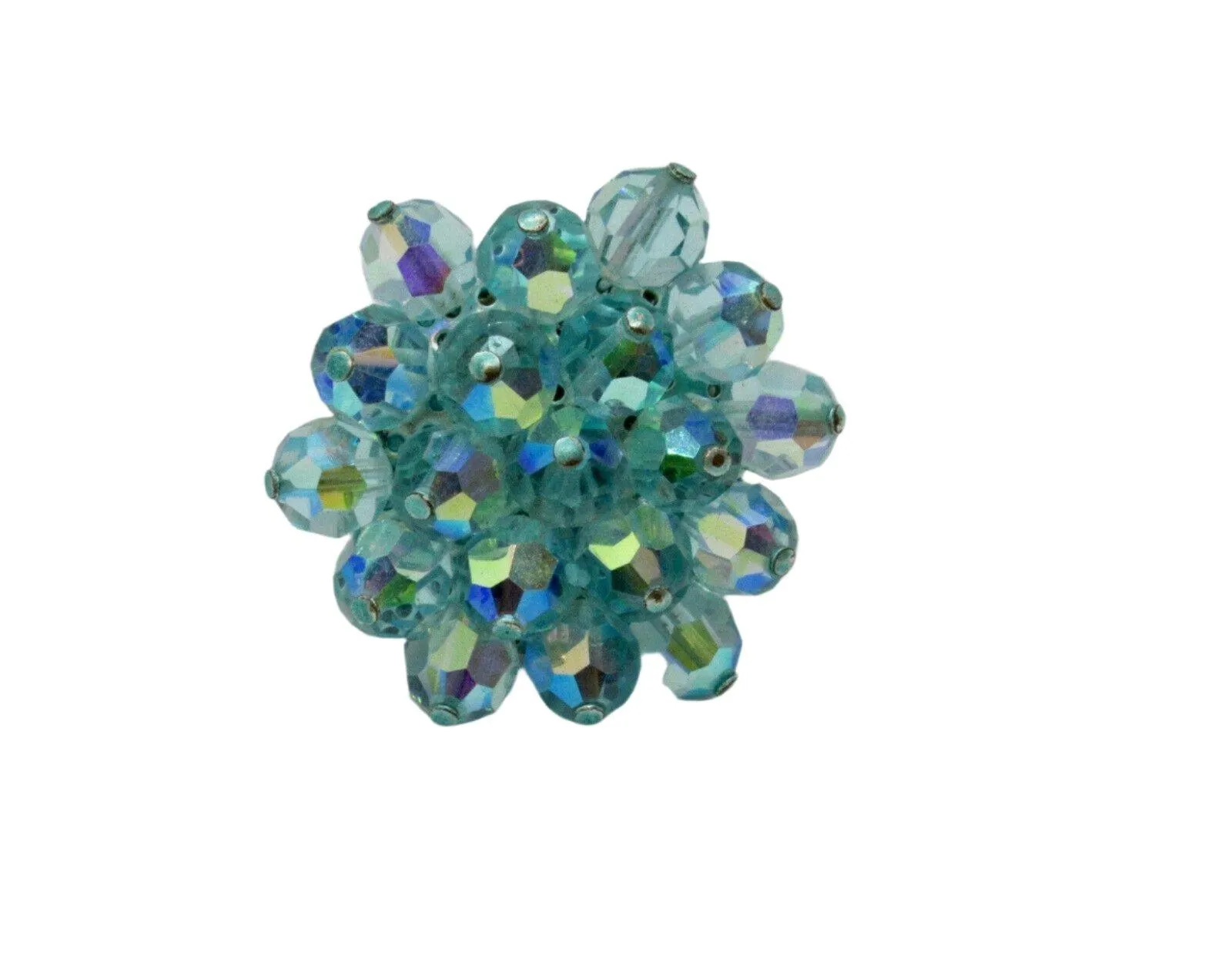 Vintage Round Blue Aurora Borealis Beads Brooch